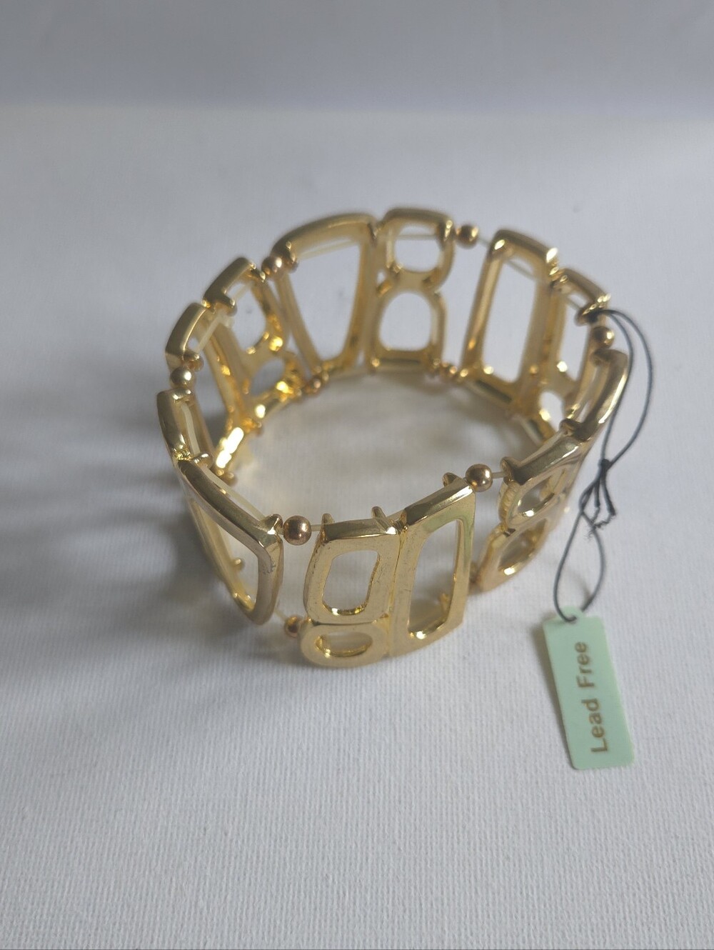 ​NWT Vintage Style Gold Tone Chunky Geometric Stretch Cuff Bracelet Modernist